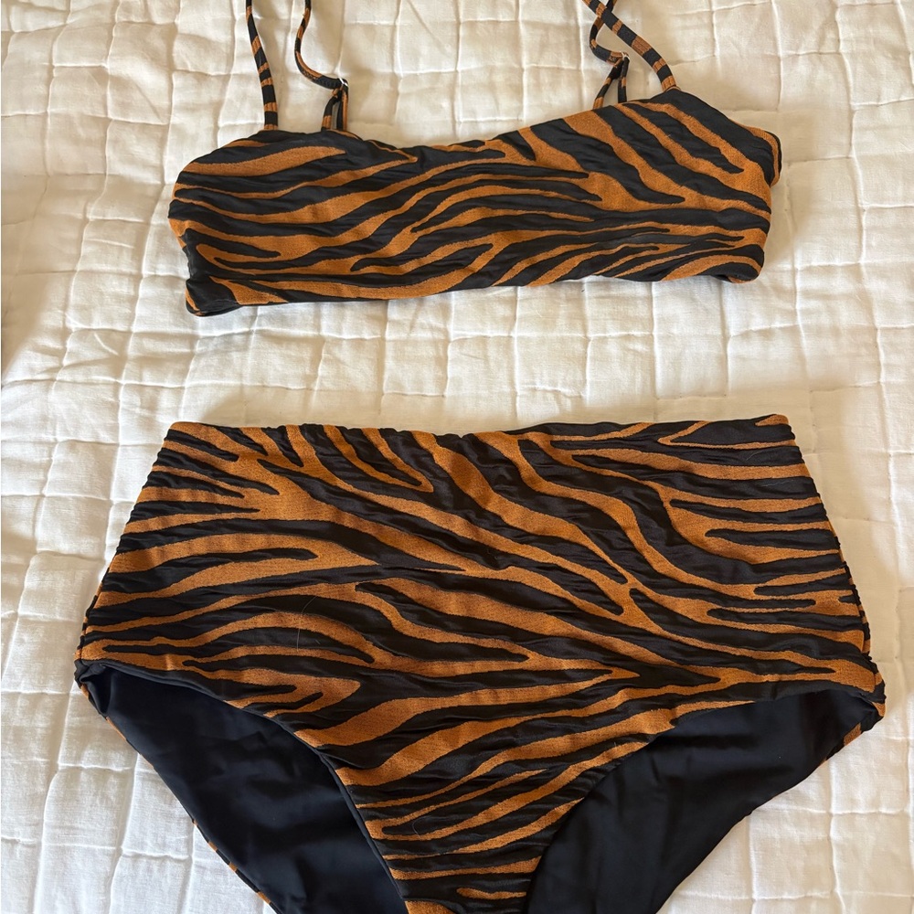 Mara Hoffman Tiger Stripe Bikini in Black and Brown